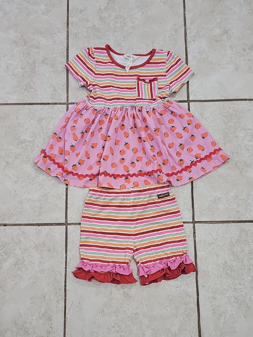 Matilda Jane Pink Strawberry & Stripe Play Set with Ruffle Shorts